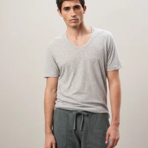Tee Shirt Homme col V en jersey léger Gris chiné