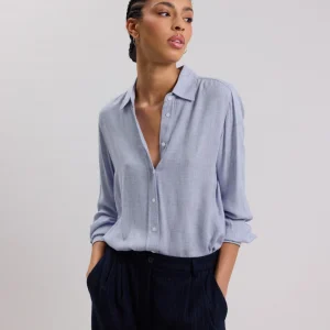 Chemise Femme en Laine Mélangée Bleu Chiné Coraz