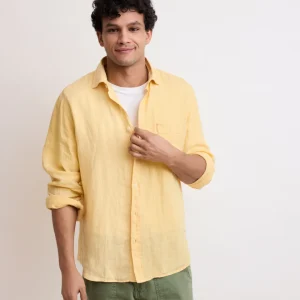 Chemise Homme en Lin Jaune Paul