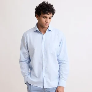 Chemise Homme en Gabardine de Coton Bleu Ciel Paul