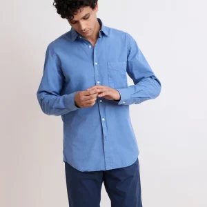 Chemise Homme en Gabardine de Coton Bleu Denim Storm