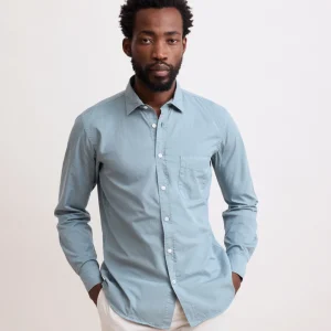 Chemise Homme en Gabardine de Coton Vert Celadon Storm