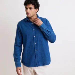 Chemise Homme en Voile de Coton Double Face Bleu Indigo Paul