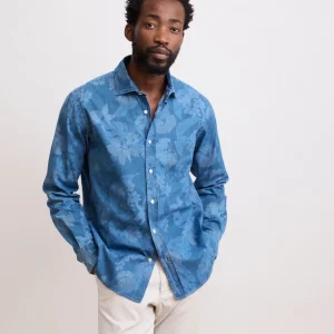 Chemise Homme en Coton Imprimé "Hibiscus" Bleu Indigo Paul