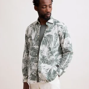 Chemise Homme en Coton Imprimé "Hibiscus" Vert Paul