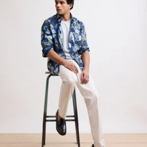 Chemise Homme en Coton Imprimé "Hawaï" Bleu Marine Paul