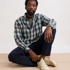 Chemise Homme en Madras de Lin Vert Pitt