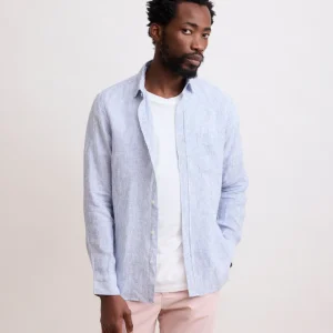 Chemise Homme en lin fil-à-fil Bleu Marine & Blanc Storm