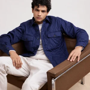 Chemise Homme matelassée en coton Bleu Marine Peter