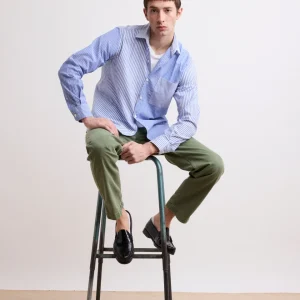 Chemise Homme patchwork en fil-à-fil Rayé Bleu & Blanc