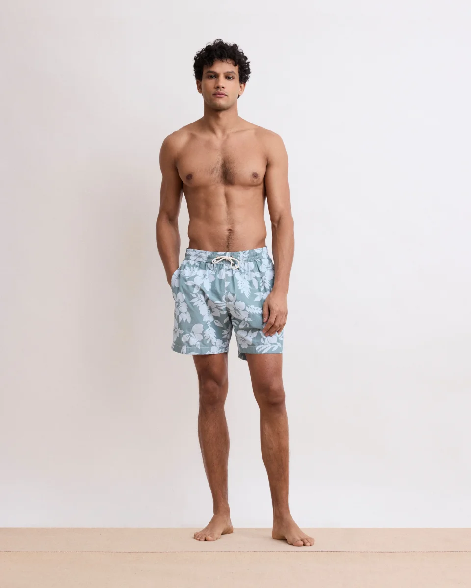 Maillot Homme Imprimé Hibiscus Vert Celadon Swim