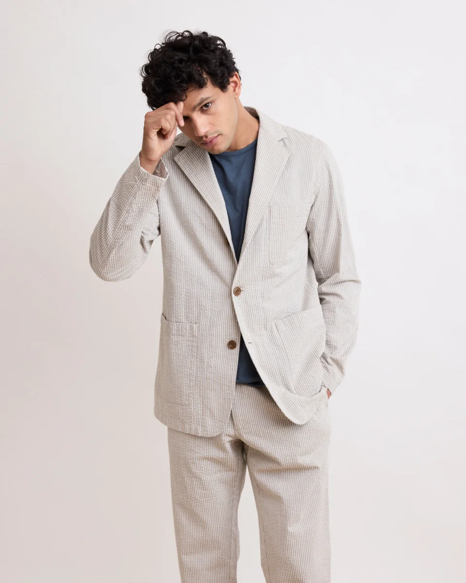 Veste Homme en Seersucker Beige Jobby – Image 2