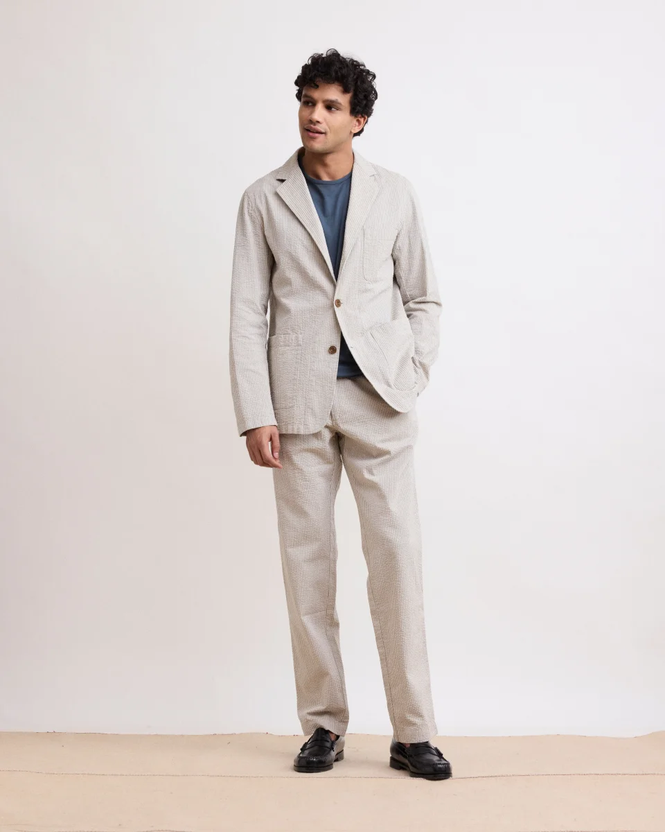 Veste Homme en Seersucker Beige Jobby – Image 4