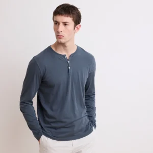 Tee Shirt Homme en Jersey de Coton Léger Carbone Light Henley