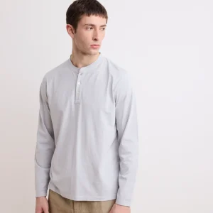 Tee Shirt Homme en Coton Slub Gris Henley