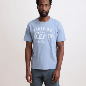 Tee Shirt Homme en Coton Slub Imprimé "Nautilus" Bleu Gris