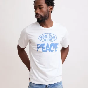 Tee Shirt Homme en Coton Slub Imprimé "Peace" Blanc