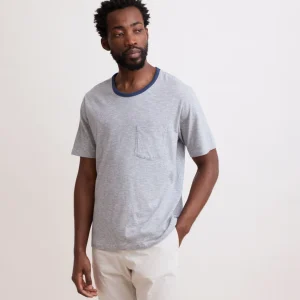 Tee Shirt Homme rayé en Coton Slub Marine & Ecru