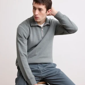 Sweatshirt Homme en Coton Flammé Vert Olive Zipper