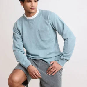 Sweatshirt Homme en Coton Flammé Vert Celadon Pocket