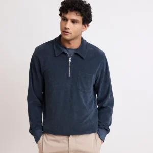 Sweatshirt Homme en Éponge Carbone Polo Zipper