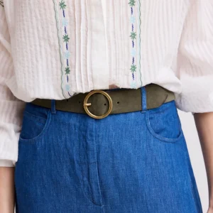 Ceinture Femme en Cuir Suédé Vert Militaire Aronde