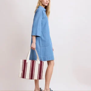 Sac Femme en Coton Rayé Acajou Emilio