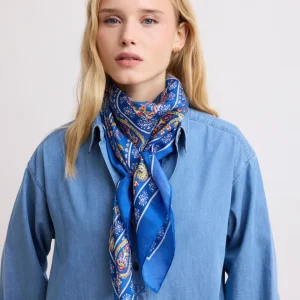 Bandana Femme en soie imprimée "Cachemire" Bleu
