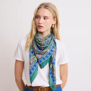 Bandana Femme en soie imprimée "Cachemire" Vert