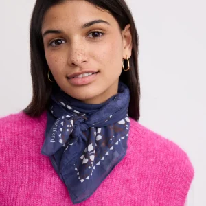 Bandana Femme en Voile de Coton Imprimé Bleu Marine Hibiscus