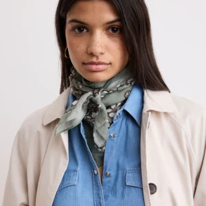 Bandana Femme en Voile de Coton Vert Jade Hibiscus