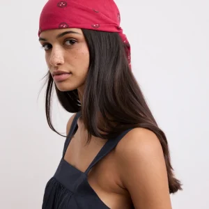 Bandana Femme en Voile de Coton Imprimé Rouge Hibiscus