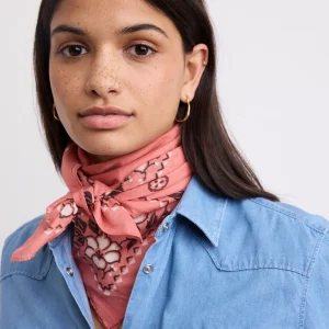 Bandana Femme en Voile de Coton Imprimé Pêche Hibiscus