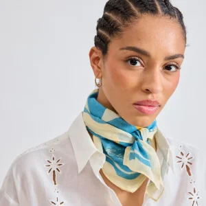 Bandana Femme en Voile de Coton Imprimé "Los Angeles" Bleu Souvenir