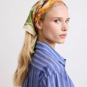 Bandana Femme en Voile de Coton Imprimé "Los Angeles" Vert Olive Souvenir