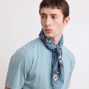Echarpe Homme en Coton Imprimé "Hibiscus" Bleu Denim