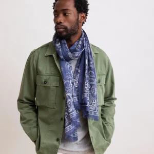 Echarpe Homme en Coton Imprimé Bandana Bleu Marine