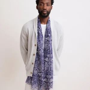 Echarpe Homme en Coton Imprimé "Palmiers" Bleu