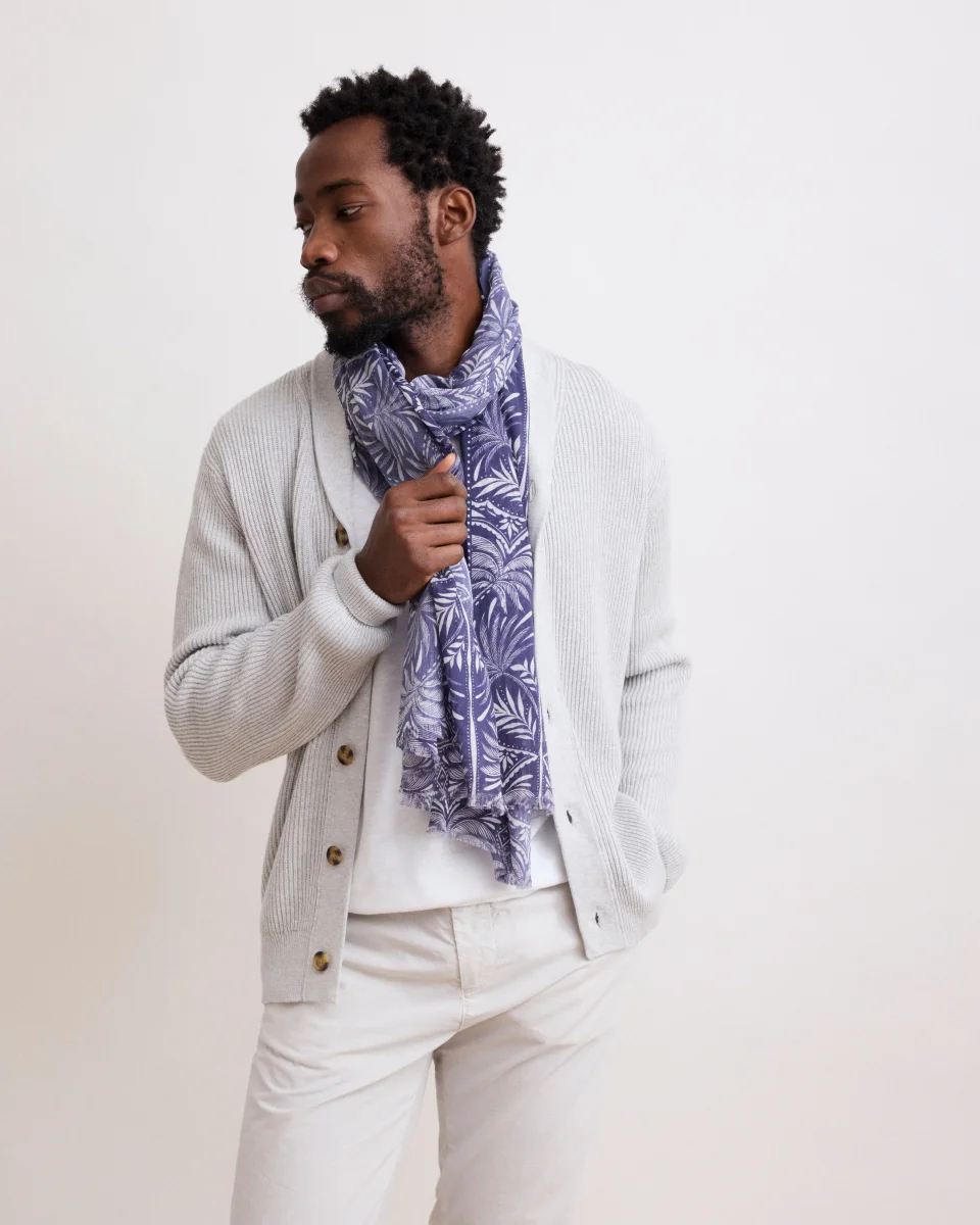 Echarpe Homme en Coton Imprimé "Palmiers" Bleu – Image 2