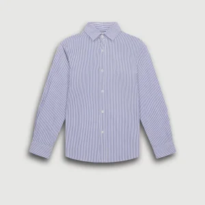 Chemise Garçon en Seersucker Rayé Bleu & Blanc Paul