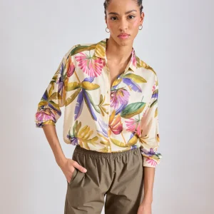 Chemise Femme en satin de viscose Imprimé Floral Multicolore Charlot