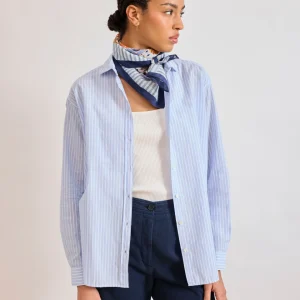 Chemise Femme en Popeline de coton rayée Bleu Charlot