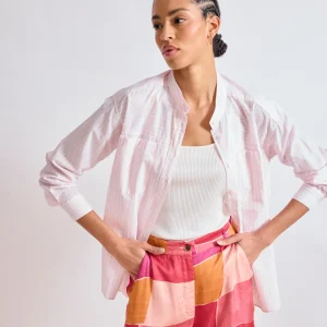 Chemise Femme en Popeline de coton rayée Rose & Blanc Cloud