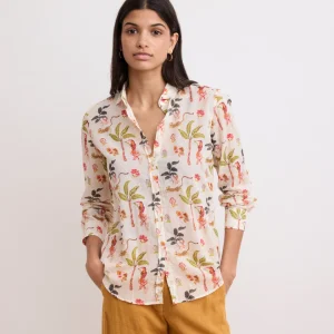 Chemise Femme en Voile de Coton Imprimé Tropical Ecru Corazon