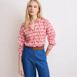 Chemise Femme en Voile de Coton Imprimé Feuilles Rouge Corazon
