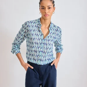 Chemise Femme en Voile de Coton Imprimé Feuilles Bleu Corazon