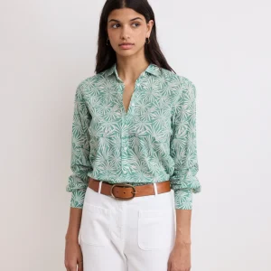 Chemise Femme en voile de Coton Imprimé Anémones Vert Corazon