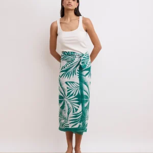 Paréo Femme en Voile de Coton Vert 'Palmiers'