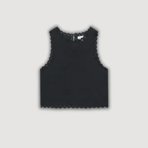 Top Fille en voile de Coton brodé Noir Hola