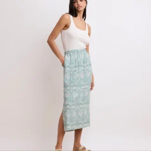 Jupe Femme en Viscose Imprimé Palmiers Vert Jetty